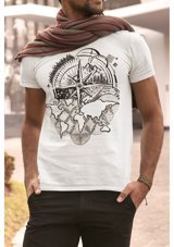 Artaport Design Unisex Pusula Tasarım Baskılı Beyaz T-Shirt Bordo Xl