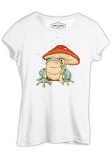 Lord T-Shirt A Frog With A Mushroom Umbrella Beyaz Kadın T-Shirt 001 Beyaz Xl