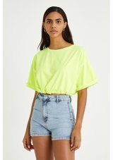 Polo State Kadın Neon Yağ Yıkamalı T-Shirt Sarı Xs