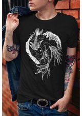 Artaport Design Unisex Koi Balığı Tasarım Baskılı Siyah T-Shirt L