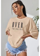 Uyguntarz Unisex Over Thinking Baskılı Tasarım T-Shirt Bej 2Xl