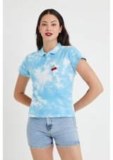 Polo State Kadın Batik Yıkamalı T-Shirt Mavi L