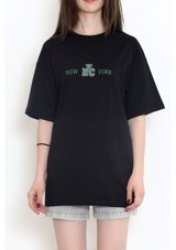 Tozlu Yaka Baskılı T-Shirt Siyah 17382.1778. 001 Siyah Xl