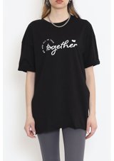 Tozlu Yaka Yan Yırtmaçlı Baskılı T-Shirt Siyah 16559.1567. 001 Siyah L