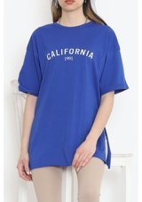 Bosfonis Yan Yırtmaçlı Baskılı T-Shirt Mavi 16562.1567. 001 Mavi S