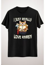 Green Mint Greenmint Unisex Siyah T-Shirt Anime Kawaii Corgi Eating Ramen Japanese Gifts T-Shirt M