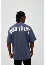 Masorte Born To Life Baskılı Oversize T-Shirt İndigo S