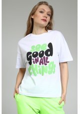 Masorte See Good In All Things Baskılı Somon T-Shirt M Beyaz