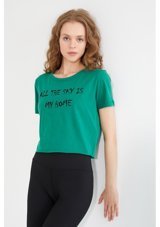 Polo State Kadın Baskılı T-Shirt Yeşil Xs
