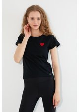 Polo State Kadın Nakışlı T-Shirt Siyah L