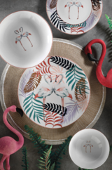 Kütahya Porselen Flamingo 24 Parça 6 Kişilik Desenli Porselen Yuvarlak Yemek Takımı