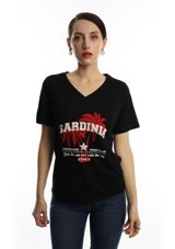 Polo State Kadın Sardinia Baskılı V Yaka T-Shirt Siyah Xs