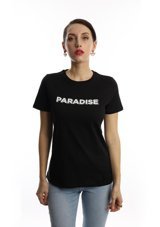 Polo State Kadın Paradise Baskılı Bisiklet Yaka T-Shirt Siyah Xs