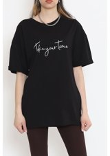 Tozlu Yaka Baskılı Duble Kol T-Shirt Siyah 16561.1567. 001 Siyah Xl
