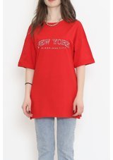 Tozlu Yaka Baskılı Duble Kol T-Shirt Kırmızı 16560.1567. 001 Kırmızı Xl