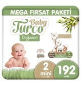 BabyTurco Doğadan 2 Numara Organik Göbek Oyuntulu Cırtlı Bebek Bezi 192 Adet