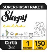 Sleepy Extra 1 Numara Organik Göbek Oyuntulu Cırtlı Bebek Bezi 150 Adet