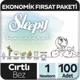 Sleepy Bio Natural 1 Numara Organik Göbek Oyuntulu Cırtlı Bebek Bezi 100 Adet