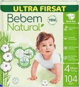 Bebem Natural Yeni 4 Numara Organik Bantlı Bebek Bezi 104 Adet