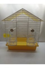 Islandtoys Çatılı Dikdörtgen Krom Muhabbet Kuşu Kafesi Beyaz - Sarı