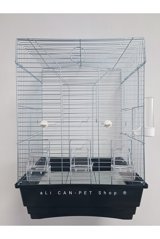 Alican Kafes Ayaklı Dikdörtgen Krom Muhabbet Kuşu Kafesi Beyaz - Siyah