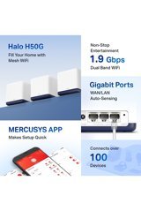 Mercusys Halo H50G Kablosuz 2.4 GHz-5 GHz Wifi Dual Band Access Point Router 3 Antenli 1300 Mbps Menzil Genişletici