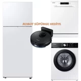 Samsung RT47CG6002WW Buzdolabı WW11BBA046AE Çamaşır Makinesi DW60M5044FW Bulaşık Makinesi 3 Parça Beyaz Eşya Seti Beyaz + VR7700BM Robot Süpürge