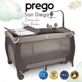 Prego Baby San Diego Plus Alüminyum 20 kg Kapasiteli Ayarlanabilir Taşınabilir Katlanabilir Ara Katlı 70x120 cm Sallanan Anne Yanı Park Yatak Bej