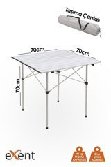 Exent 70x70 cm Çantalı Kare Alüminyum Katlanır Kamp Masası Gri