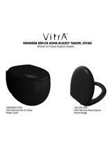 Vitra Memoria Rim-ex 46.5 cm Seramik Kanalsız Gömme Duvara Sıfır Asma Gömme Klozet Siyah + Soft Kapak