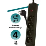 Goldmaster Sp-404 4'lü Soket 3 metre Kablolu Tekli Akım Korumalı Priz