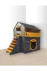 Aswood Dekoratif kafes Dikdörtgen 2 Katlı Dış Mekan Kedi Evi Gri-Sarı