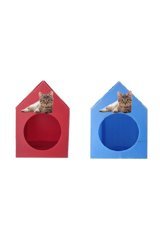 Mascot Dikdörtgen Su Geçirmez Dış Mekan-İç Mekan Kedi Evi Mavi-Kırmızı