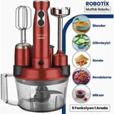 Goldmaster Robotix 5 ın 1 1500 ml Plastik Hazneli Turbolu 4 Bıçaklı 5'li Blender Seti Vişne Kırmızı