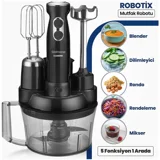 Goldmaster Robotix 5 ın 1 1500 ml Plastik Hazneli Turbolu 4 Bıçaklı 5'li Blender Seti Siyah