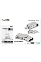 Auris Çift Taraflı USB 3.0 Usb Micro-B 64 GB Flash Bellek Gümüş