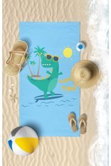 Vevienhome Surf Dino 2 Pamuklu Çocuk Plaj Havlusu Çok Renkli