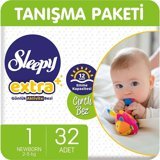 Sleepy Extra Günlük Aktivite Yenidoğan 1 Numara Organik Cırtlı Bebek Bezi 32 Adet