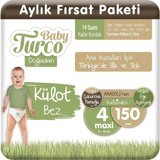 Baby Turco Doğadan 4 Numara Külot Bebek Bezi 150 Adet