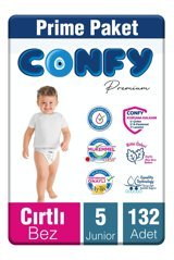 Confy Premium Junior 5 Numara Göbek Oyuntulu Cırtlı Bebek Bezi 132 Adet