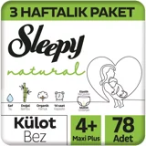 Sleepy Maxi Plus 3 Haftalık Paket 4 + Numara Organik Külot Bebek Bezi 78 Adet