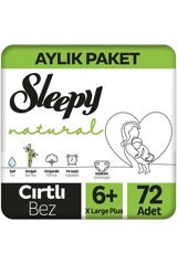 Sleepy Xlarge Plus Aylık Paket 6 + Numara Organik Cırtlı Bebek Bezi 72 Adet