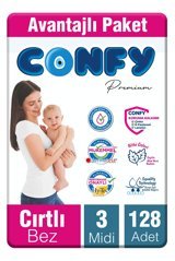 Confy Premium Midi 3 Numara Cırtlı Bebek Bezi 128 Adet