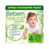 Bebem Natural Doğa Özleri 4 Numara Organik Cırtlı Bebek Bezi 270 Adet