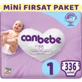 Canbebe Extra Mini Fırsat Paketi Yenidoğan 1 Numara Bantlı Bebek Bezi 336 Adet