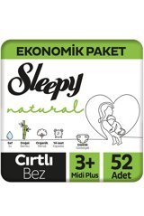 Sleepy Midi Plus Ekonomik Paket 3 + Numara Organik Cırtlı Bebek Bezi 52 Adet
