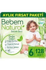 Bebem Natural Doğa Özleri 6 Numara Organik Cırtlı Bebek Bezi 128 Adet