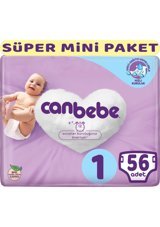 Canbebe Süper Mini Paket Yenidoğan 1 Numara Bantlı Bebek Bezi 56 Adet