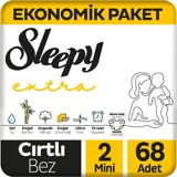 Sleepy Extra 2 Numara Organik Cırtlı Bebek Bezi 68 Adet