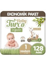 Baby Turco Doğadan Yenidoğan 1 Numara Cırtlı Bebek Bezi 128 Adet